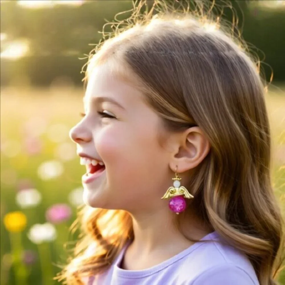 For Adults or Kids! Pink & Gold Angel Earrings!